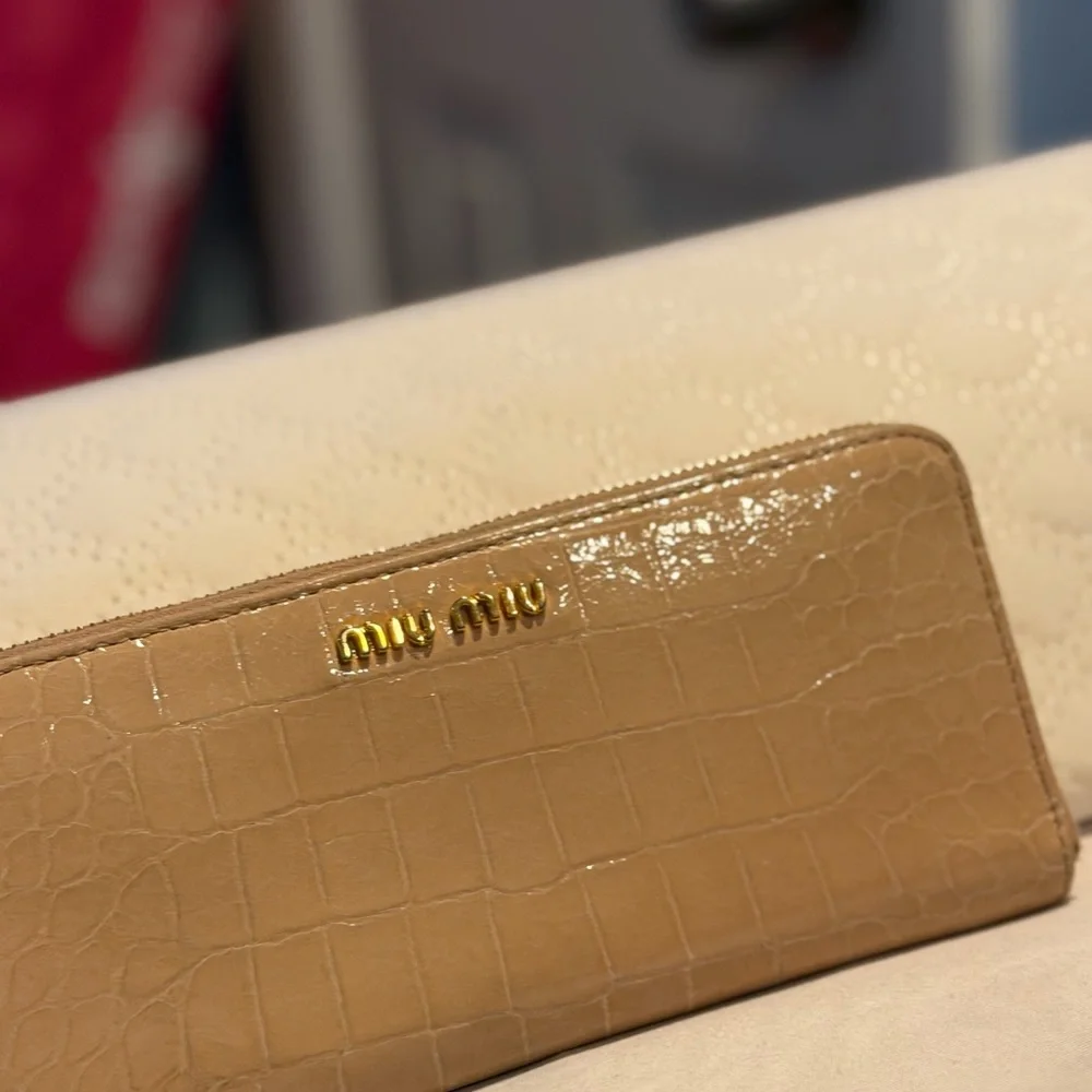 Miu Miu Crocodile-Embossed Leather Continental Wallet Long